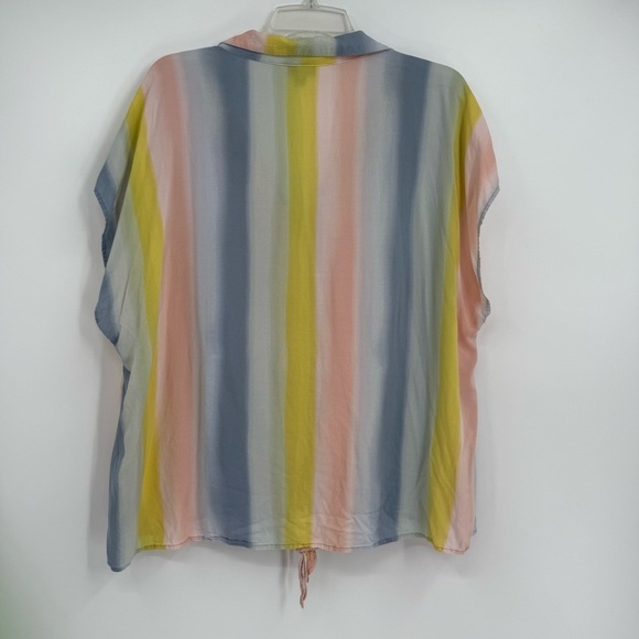 TORRID WOMEN'S Rainbow STRIPE CHALLIS TIE FRONT DOLMAN BLOUSE TOP Size 2X - Picture 9 of 10